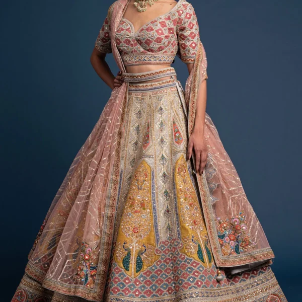 Grey Beige Sequins Embroidered Silk Exclusive Bridal Lehenga-NI4570