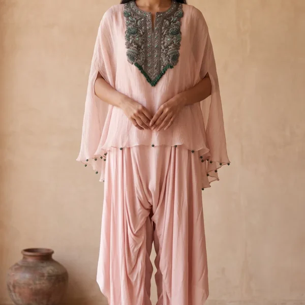 Light Pink Beads Embroidered Satin Dhoti Style Designer Salwar-AC2121