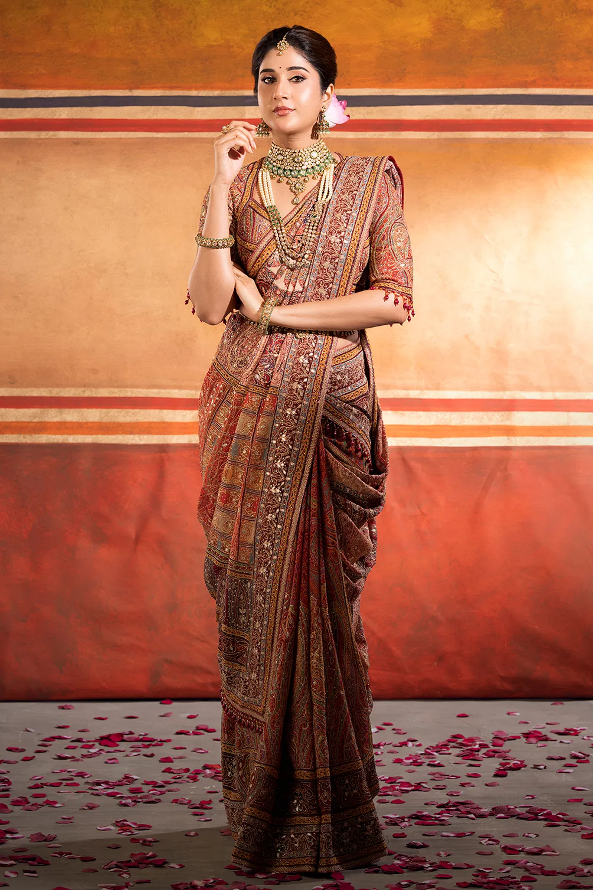 orange-printed-georgette-designer-saree-with-embroidered-readymade-blouse-sr27997