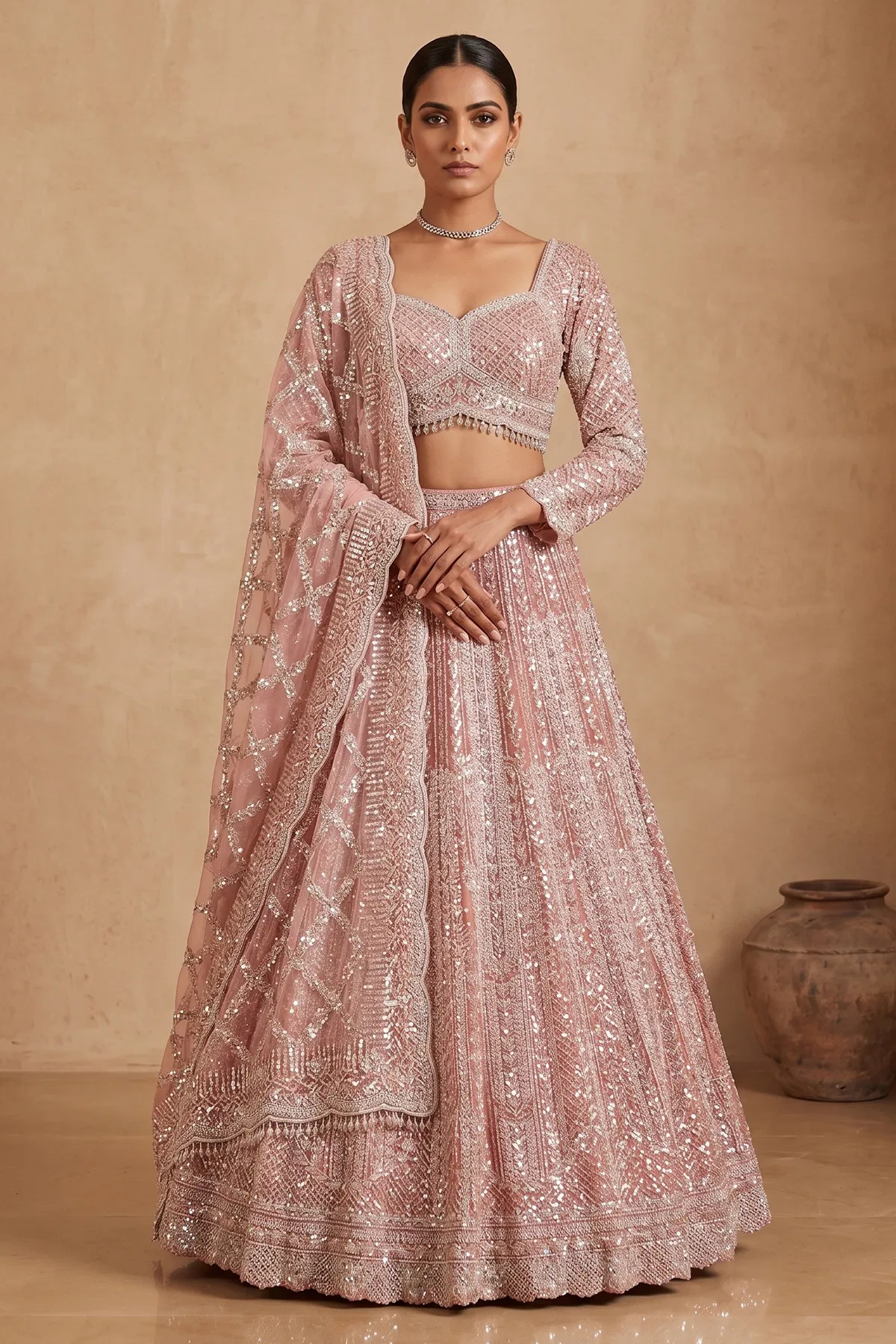 pink-sequins-embroidered-net-bridesmaids-lehenga-with-full-sleeves-blouse-ab1606