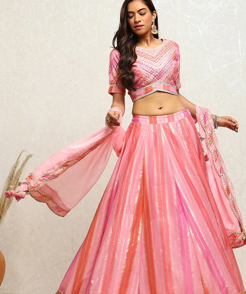 Pink Printed Flared Festive Lehenga Set